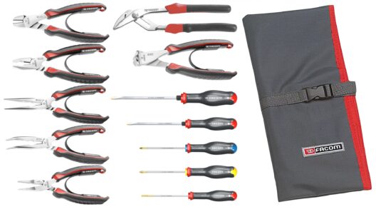 Facom 184.J3CPE 12 Piece Screwdriver & Plier Set in Roll Up Wallet Pouch