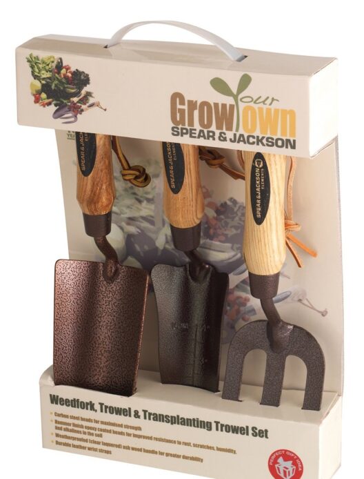 Spear & Jackson ELEMENTS3PS 3 Piece Trowel, Weed Fork and Transplanting Trowel Gardening Set