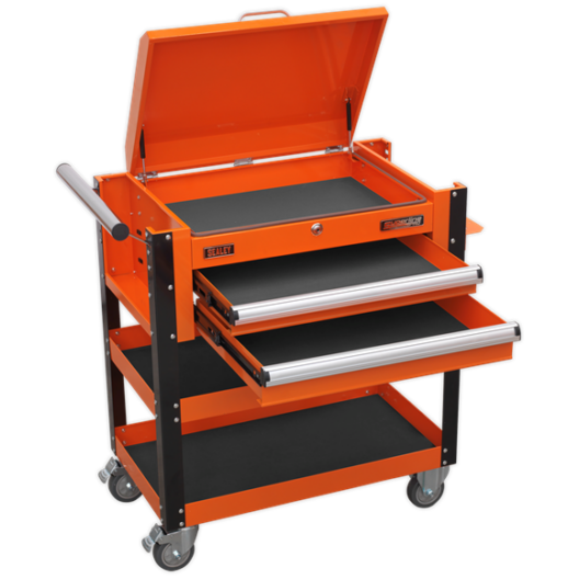Sealey AP760MO Heavy-Duty Mobile Tool and Parts Trolley 2 Drawers and Lockable Top - Orange