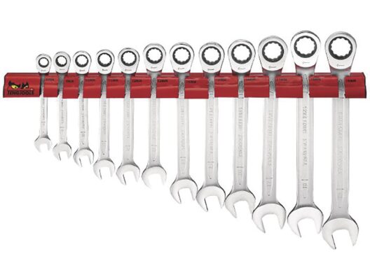 Teng WRSP12RS 12 Piece Ratcheting Combination Spanner Set On Wall Rack 8-19mm