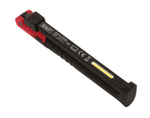 Sealey LED01R Rechargeable Slim Folding Pocket Light 2 COB &amp; 1 SMD LED - Red