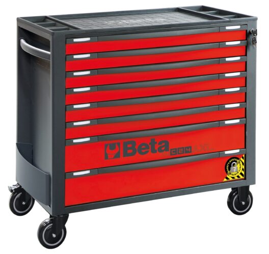 Beta RSC24AXL/8-R 8 Drawer Extra Long Mobile Roller Cabinet With Anti-Tilt System - Red