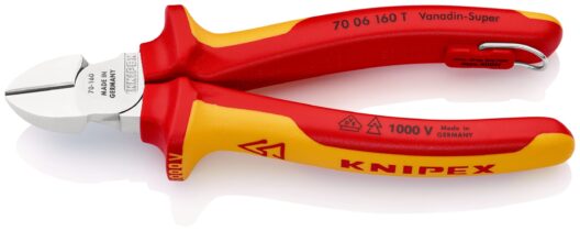 Knipex 70 06 160 T VDE Insulated Diagonal Side Cutter Pliers Tethered - 160mm