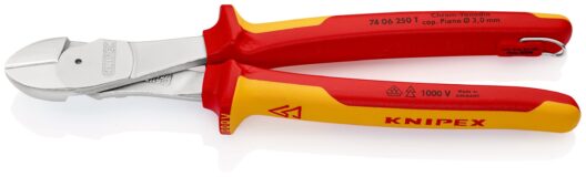 Knipex 74 06 250 T VDE  Insulated High Leverage Diagonal Cutter Tethered - 250 mm