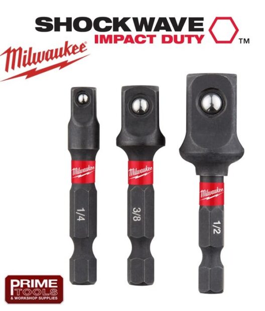 Milwaukee 4932479228 SHOCKWAVE 3 Piece Socket Adaptor Set 1/4, 3/8, 1/2 - Drill / Impact